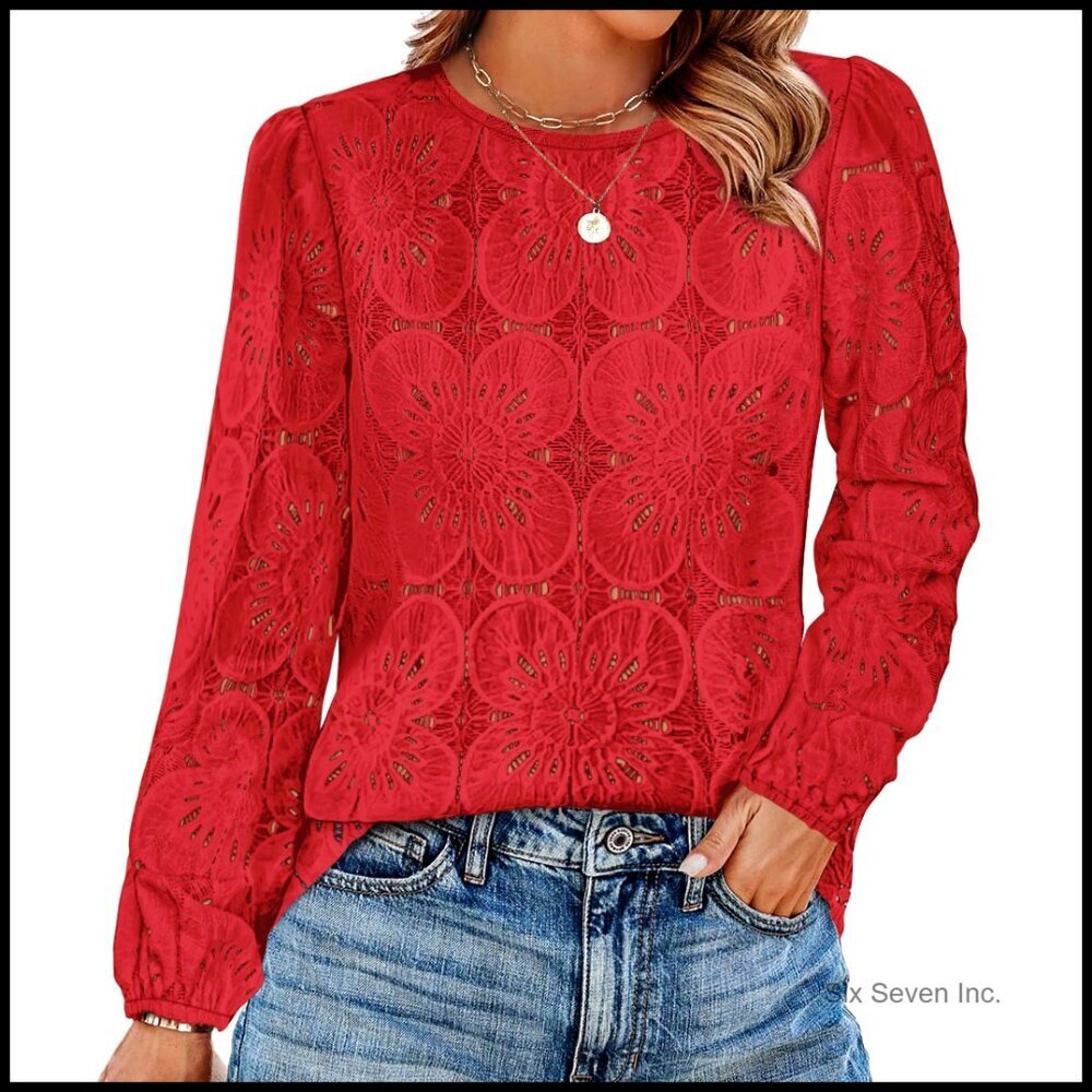 Boho Lace Crochet Blouse Long Sleeve Elegant Flowy Spring Summer Top